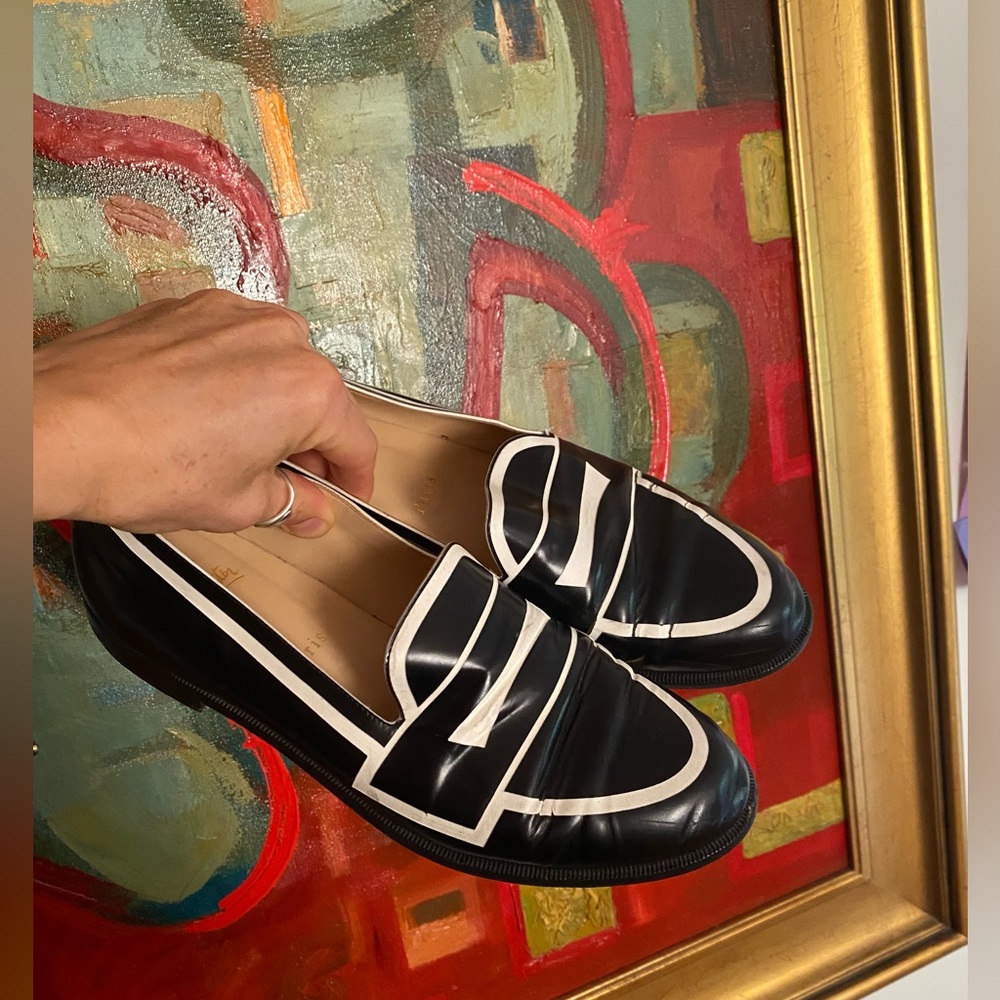 Christian Louboutin Magic Moc Penny Loafers in Black and White Leather